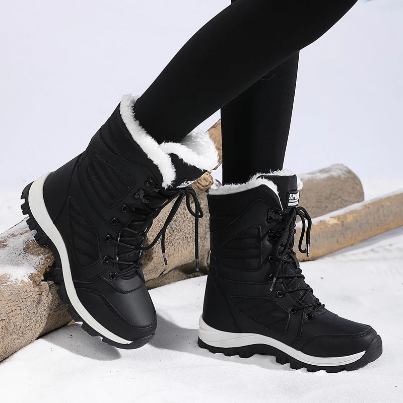 Women’s Winter Waterproof High-Top Snow Boots – Warm, Thick Lining