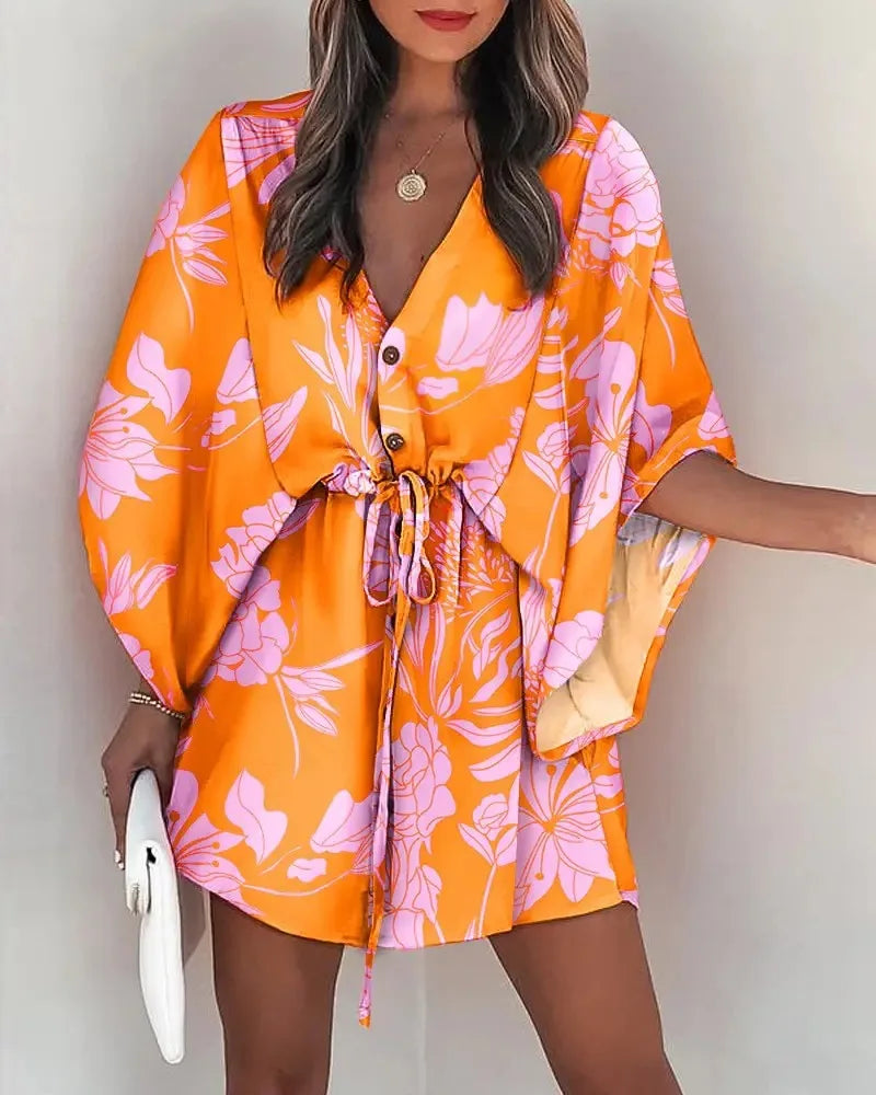 2025 Boho Floral Dress – Casual, Feminine & Flowy with Ruffles and V-Neck Detail.