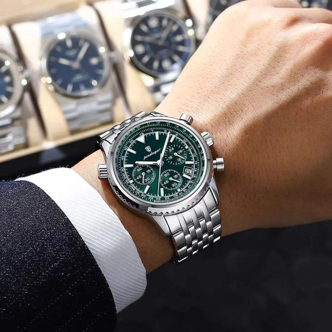 POEDAGAR Luxury Watches For Men Date Chronograph Stainless Steel Man Watch Waterproof Luminous Sport Military Men's Quartz Watch