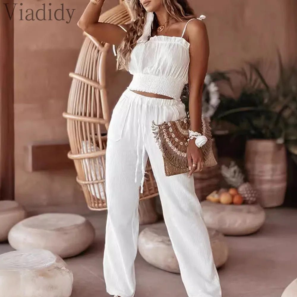 Casual 2-Piece Set – Camisole & High-Waist Pants