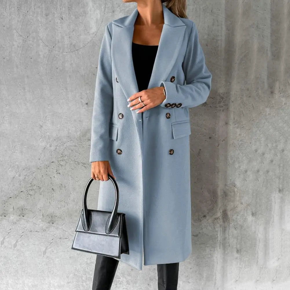 Women’s Wool Coat – Autumn/Winter, elegant, stylish, with lapel and buttons.