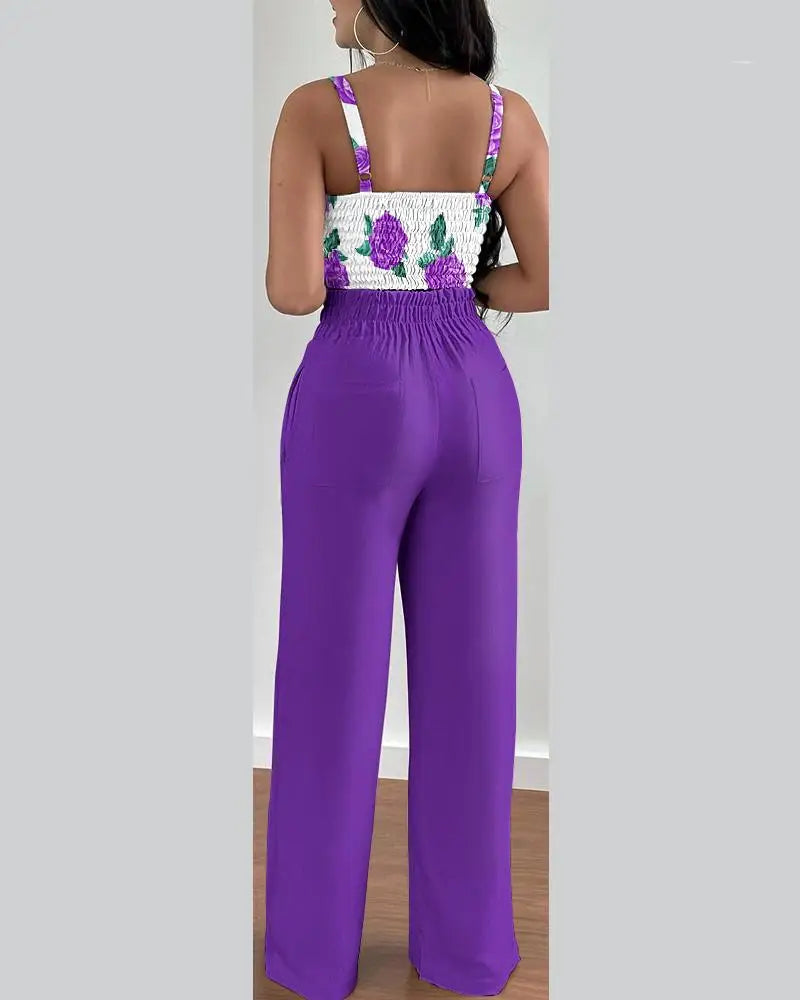 Elegant 2-piece set with a V-neck crop top and lace-up wide-leg pants — modern, flattering, and effortlessly chic.