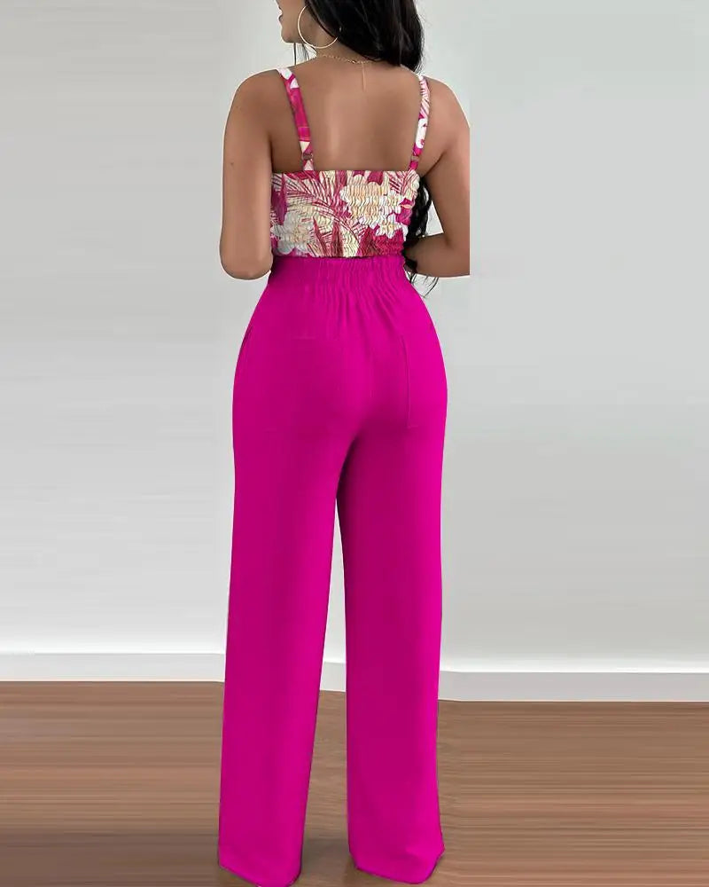 Elegant 2-piece set with a V-neck crop top and lace-up wide-leg pants — modern, flattering, and effortlessly chic.
