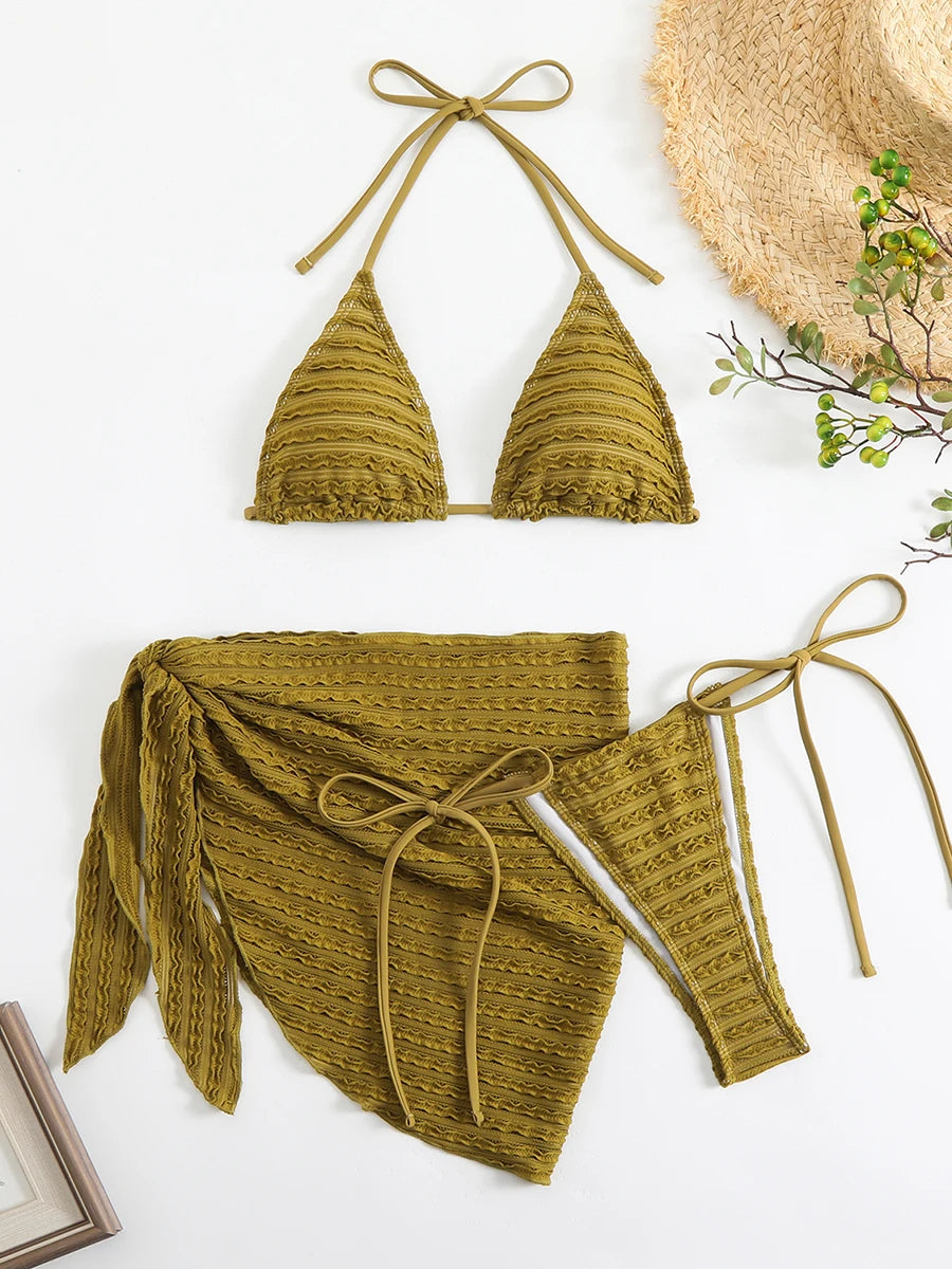 Sexy 3-Piece Bikini Set with Beach Cover-Up. Stylish, comfortable, and perfect for summer days.