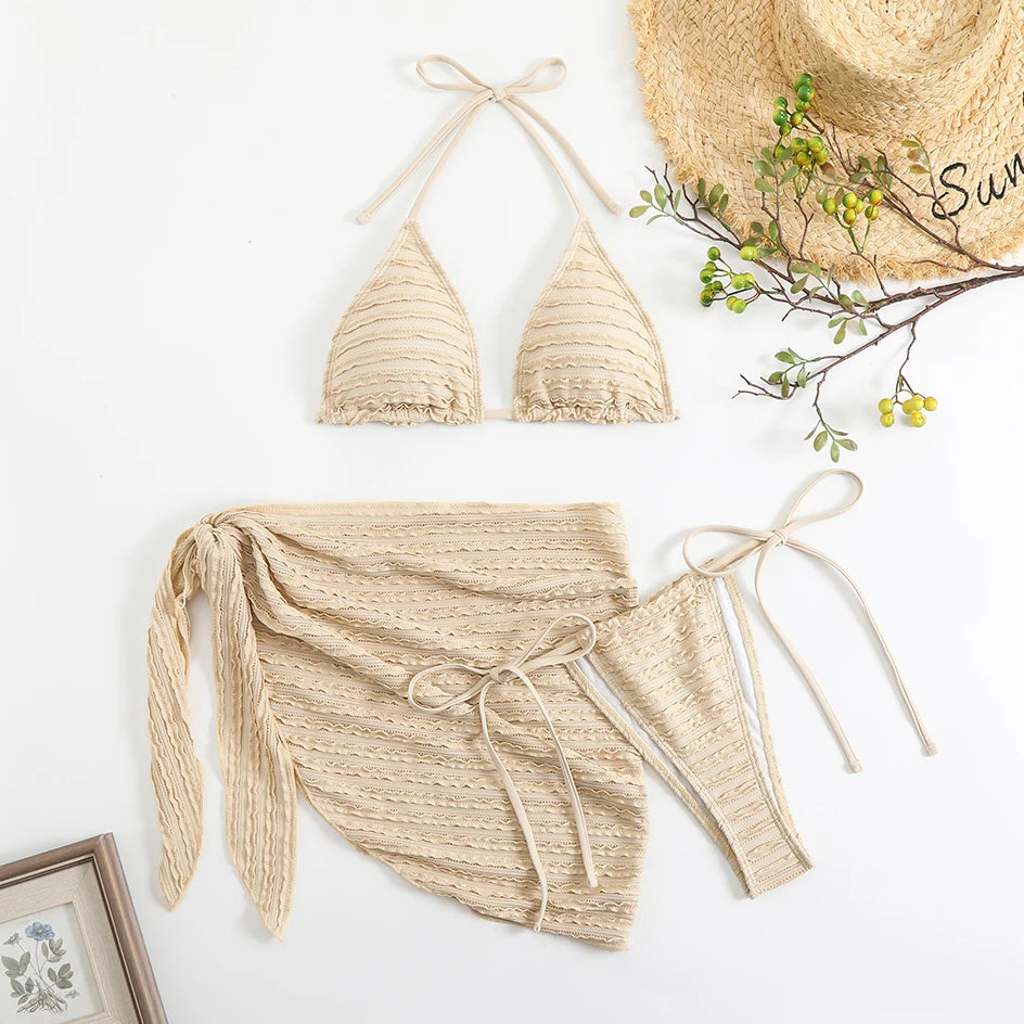 Sexy 3-Piece Bikini Set with Beach Cover-Up. Stylish, comfortable, and perfect for summer days.