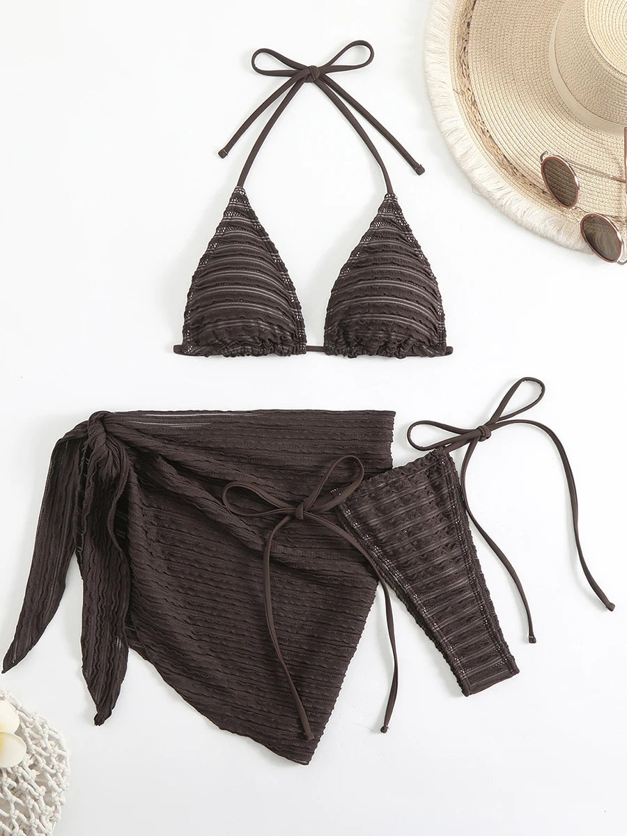 Sexy 3-Piece Bikini Set with Beach Cover-Up. Stylish, comfortable, and perfect for summer days.