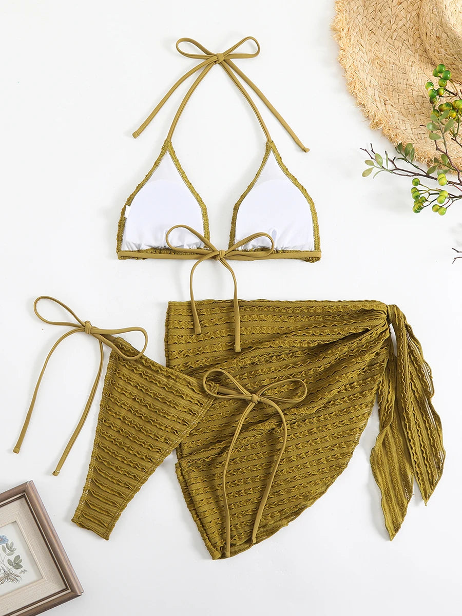 Sexy 3-Piece Bikini Set with Beach Cover-Up. Stylish, comfortable, and perfect for summer days.