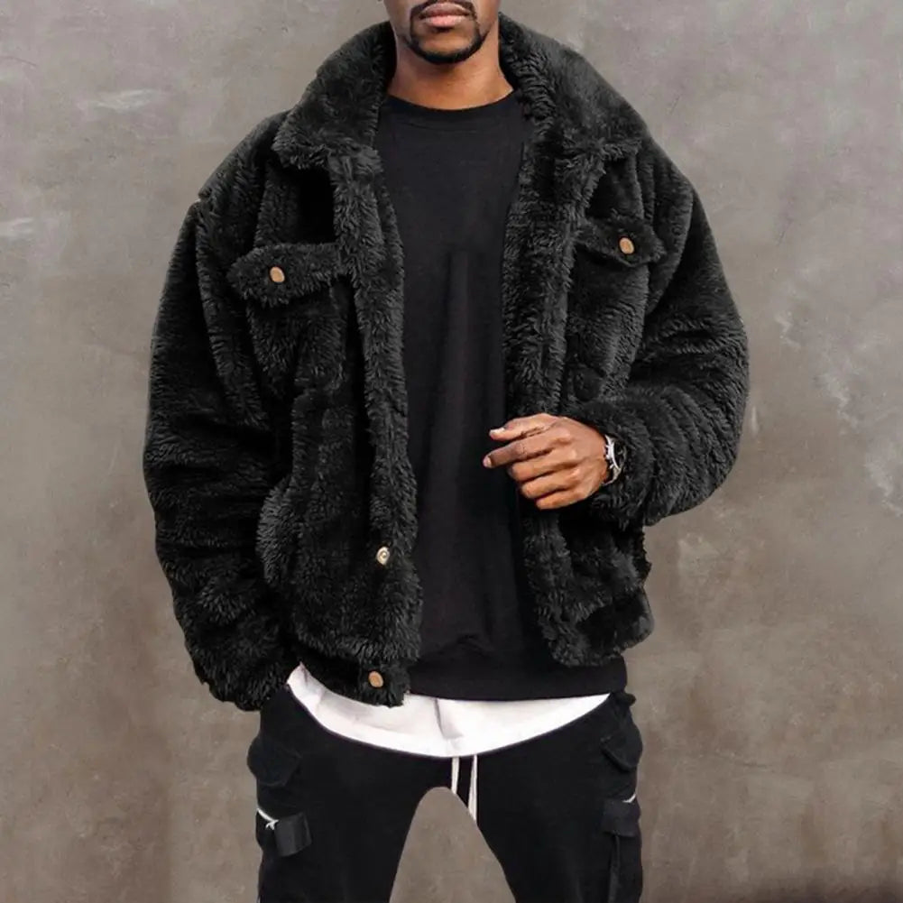 Men’s Winter Coat – Cozy, thermal, plush, thick, with chest pockets.