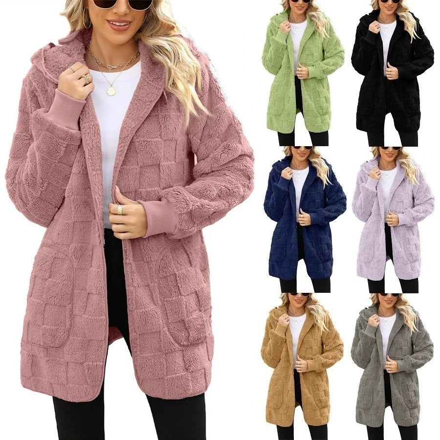 Oversized Hooded Plush Velvet Jacket – Autumn & Winter