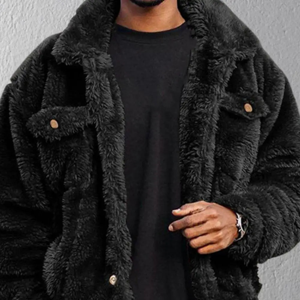 Men’s Winter Coat – Cozy, thermal, plush, thick, with chest pockets.