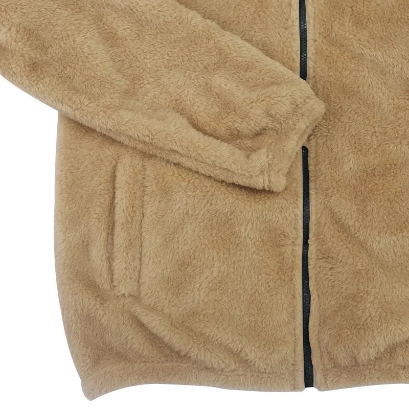 Men’s Fleece Jacket – Hooded, warm, loose fit, casual winter style.