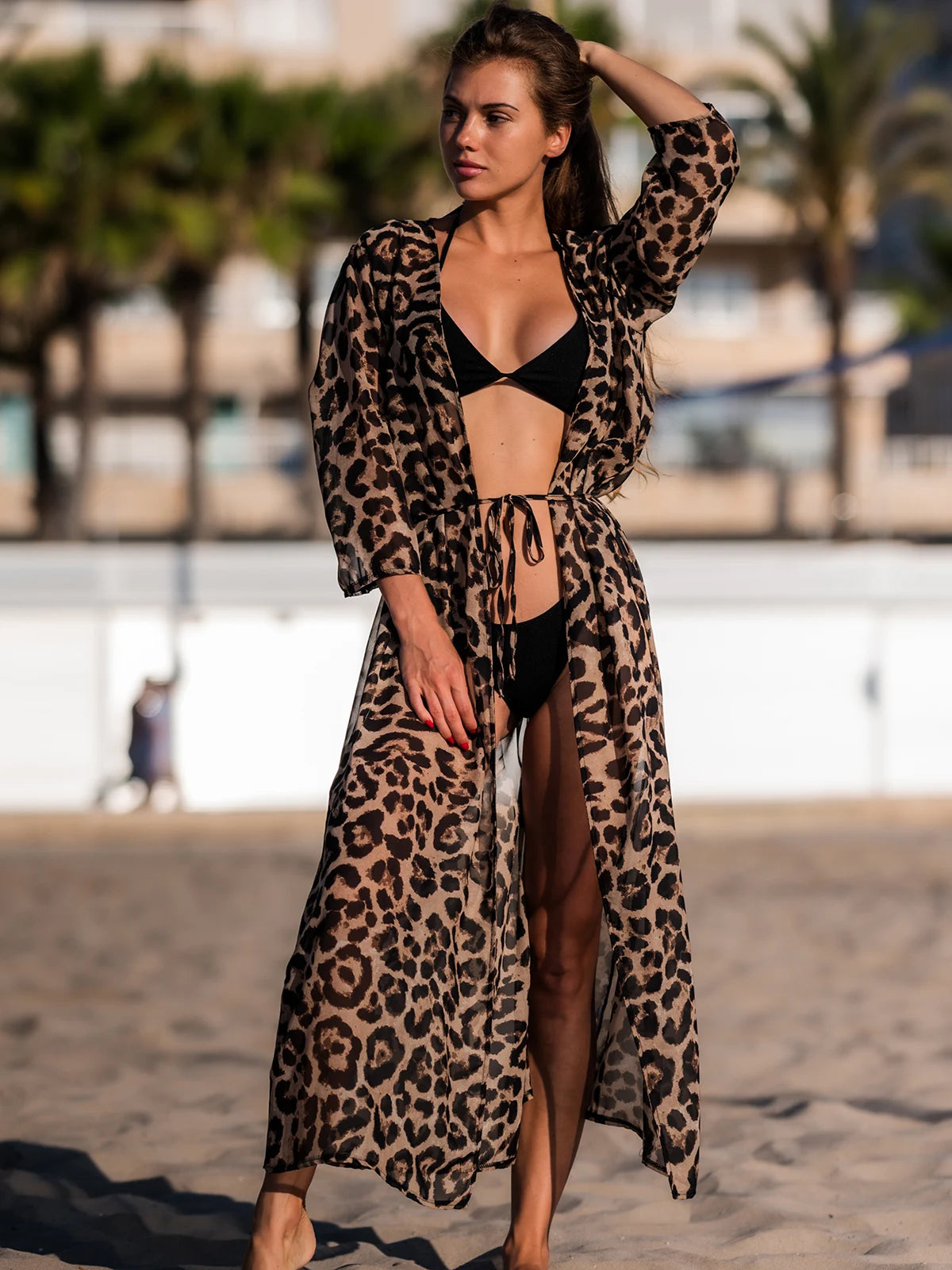 Sexy Leopard Print Beach Cover-Up | Chiffon Long Beach Dress