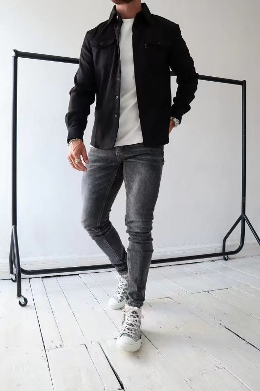 Camisa casual masculina juvenil escovada