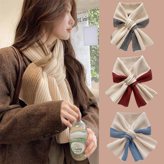 Bufanda de punto con bloques de colores para mujer, cálida y versátil, para otoño e invierno, para niñas