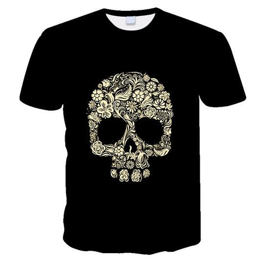 Camiseta de manga corta informal, holgada, con estampado digital 3D de calaveras para hombre y mujer