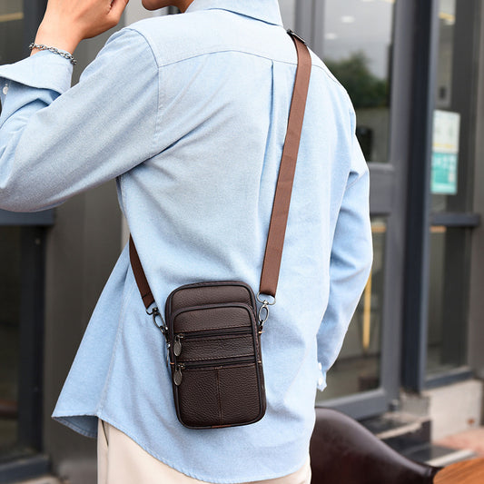 Bolso bandolera informal multifuncional para teléfono móvil de piel de vaca auténtica, pequeño