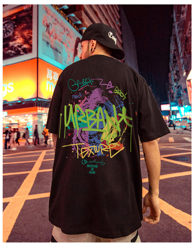Roupas masculinas plus size da moda de rua de manga curta