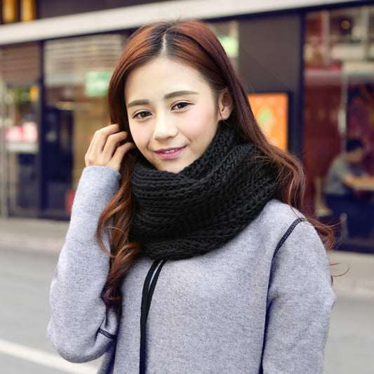 Bufanda de punto de lana de color sólido para otoño e invierno