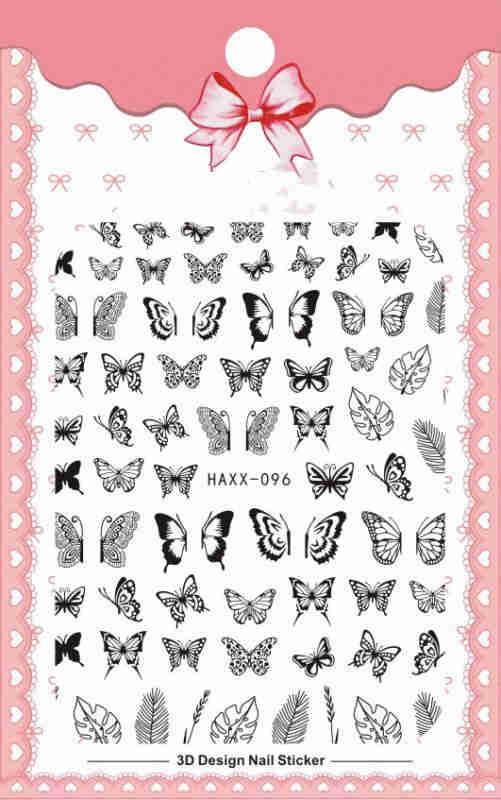 Adesivos de unhas de borboleta preta decalques flor branca adesivo manicure