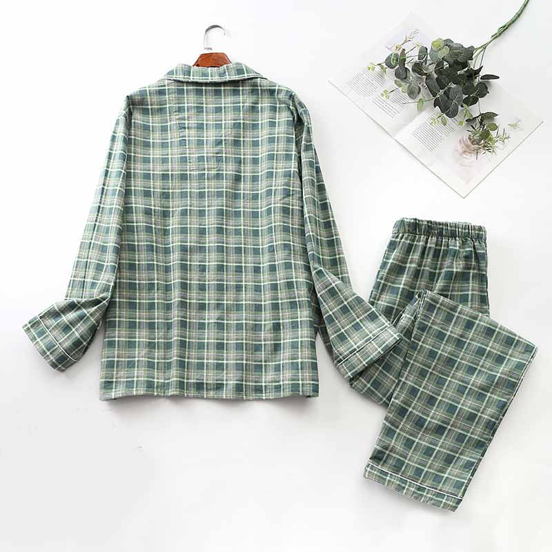 Conjunto de pijama de manga comprida e xadrez escovado