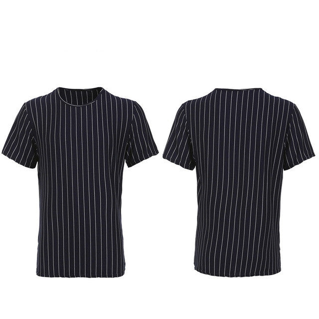 Listrado gola redonda manga curta masculino