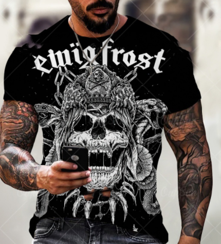 Crânio 3D Impressão Masculina Manga Curta Bonito Masculino Casual