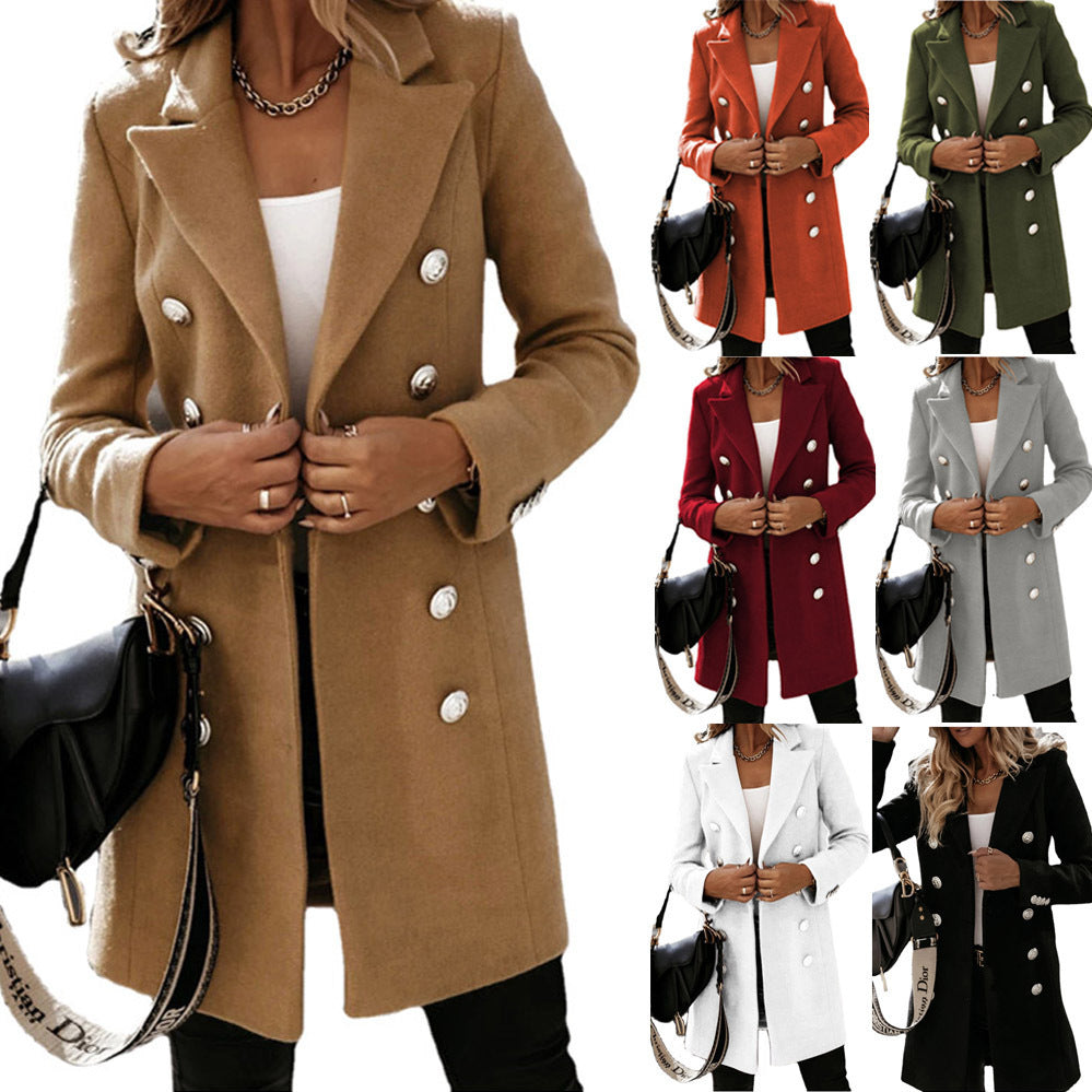 Moda Turndown Collar Jacket Para Mulheres Outono Inverno Manga Comprida Trespassado Casaco De Lã