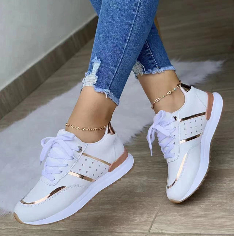 Tênis femininos grandes com sola grossa e blocos de cores casuais e cano baixo