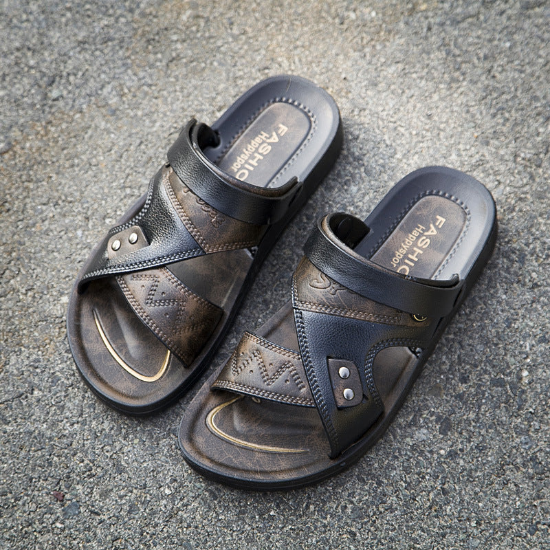 Sapatos de praia casuais masculinos sandálias e chinelos antiderrapantes de uso duplo