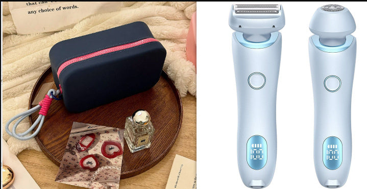 2 em 1 Depilador Depilador USB Recarregável Aparador Feminino Corpo Navalha Rosto Perna Axila Biquíni Mão Barbeador Púbico Removedor de Pelos
