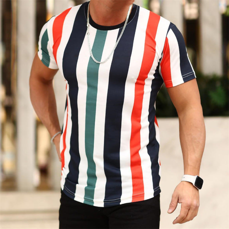Camiseta masculina casual de manga curta com gola redonda europeia e americana