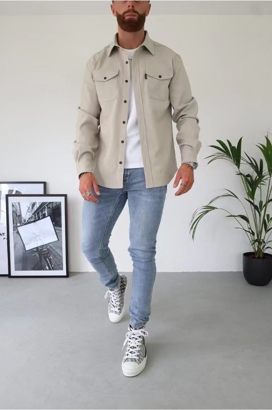 Camisa casual masculina juvenil escovada