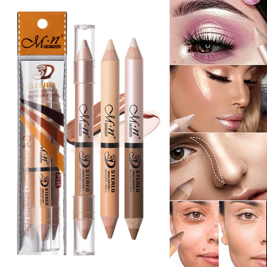 Lápiz corrector de doble punta, resaltador, de un solo trazo, de doble uso, suave, resistente al agua, iluminador, para contorno facial, maquillaje despegable