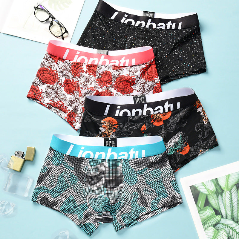Boxers masculinos de seda gelada leves respiráveis ​​​​para meninos jovens estampados cuecas boxer