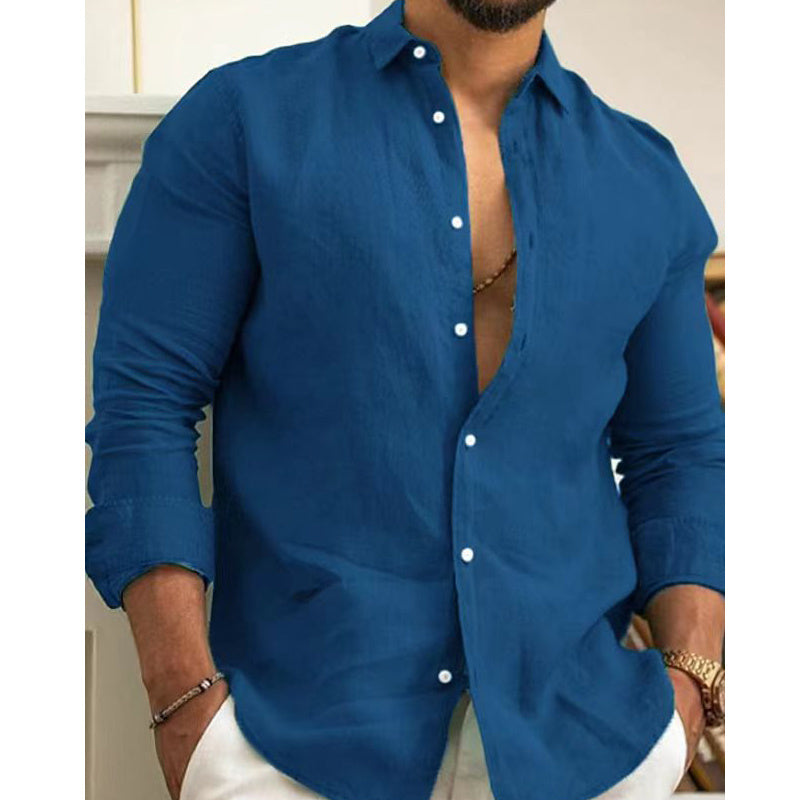 Amazon Camisa de Linho Masculina Botão Camisa Verão Praia Cor Sólida