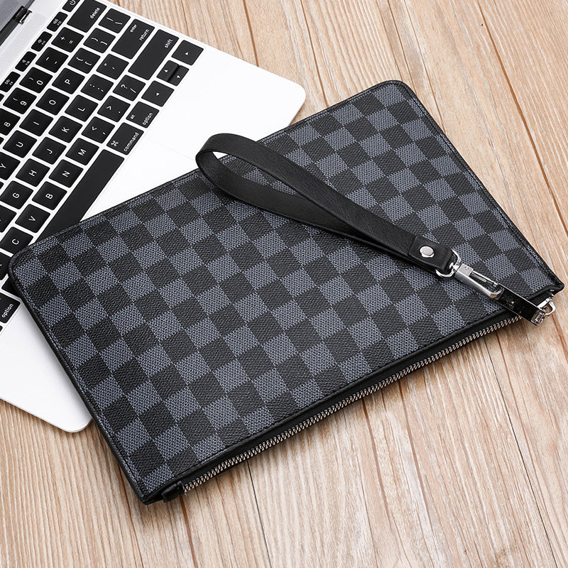 Clutch casual de negócios xadrez de pu macio masculino