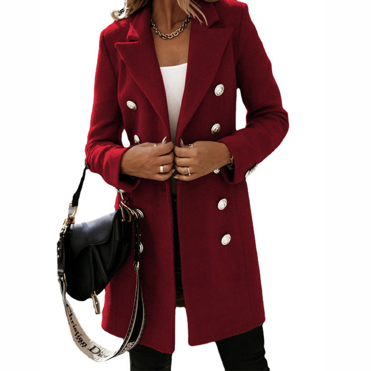 Moda Turndown Collar Jacket Para Mulheres Outono Inverno Manga Comprida Trespassado Casaco De Lã