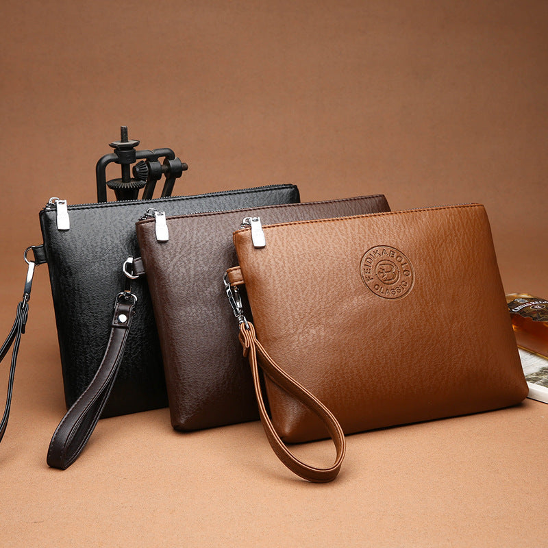 Bolsa de mão masculina casual em couro sintético macio