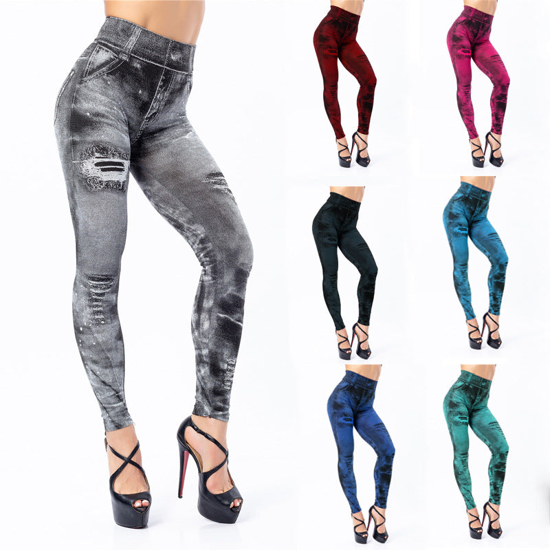 Leggings jeans superelásticas de 9 pontas femininas 
