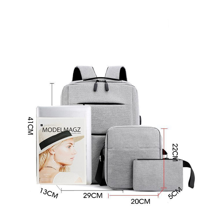 Mochila de três peças de grande capacidade masculina, mochila casual para computador, estudantes, comércio exterior, novo livro