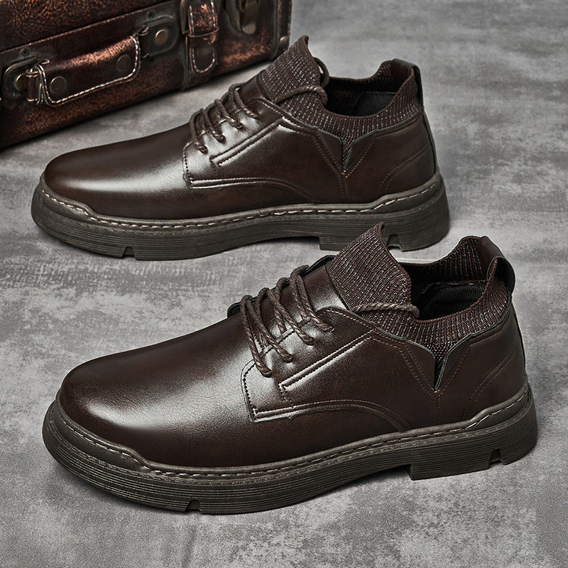 Moda bico redondo sola grossa PU sapatos masculinos