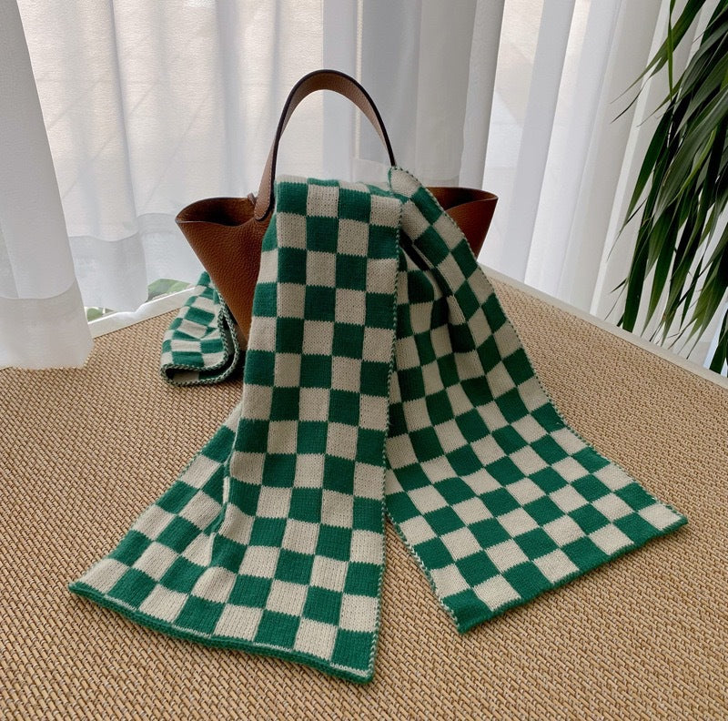 Cachecol estampado com padrão pied-de-poule e ondas, estilo coreano, moda feminina, versátil, de malha, dupla face, quente, de lã
