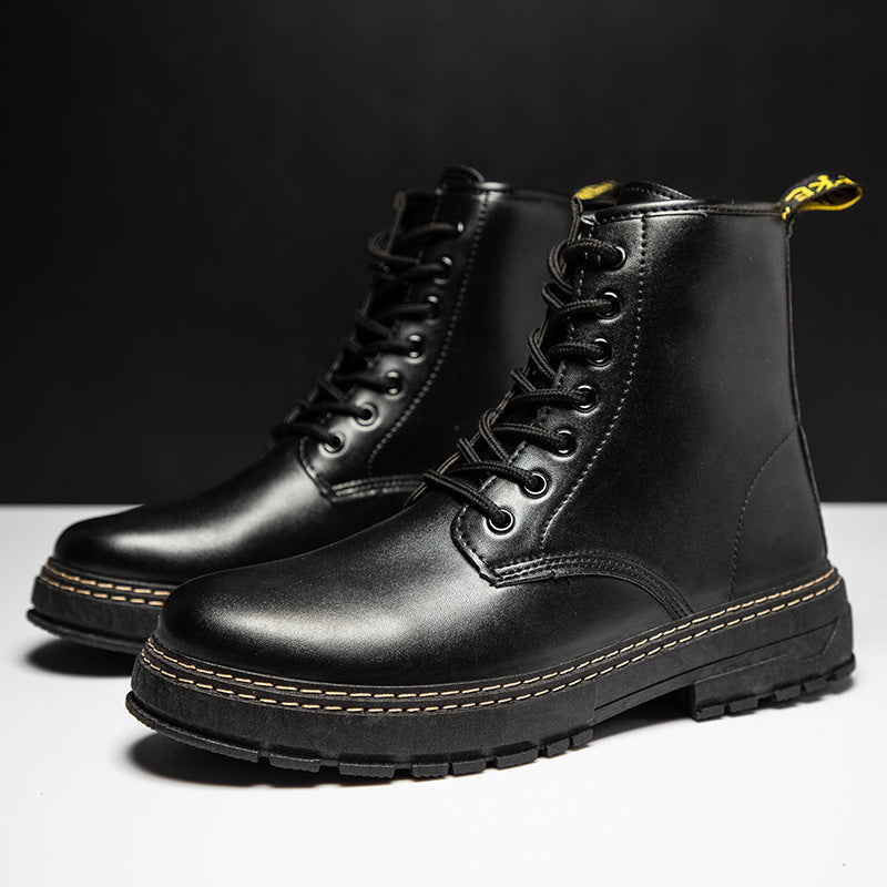 Botas militares estilo novo estilo britânico botas de couro pretas masculinas