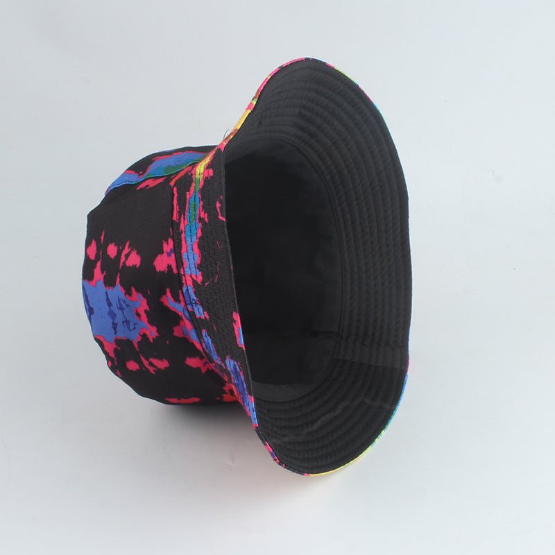 Novo estilo impresso dupla face chapéu de pescador cor tie-dye hip-hop casual flat top chapéu de bacia