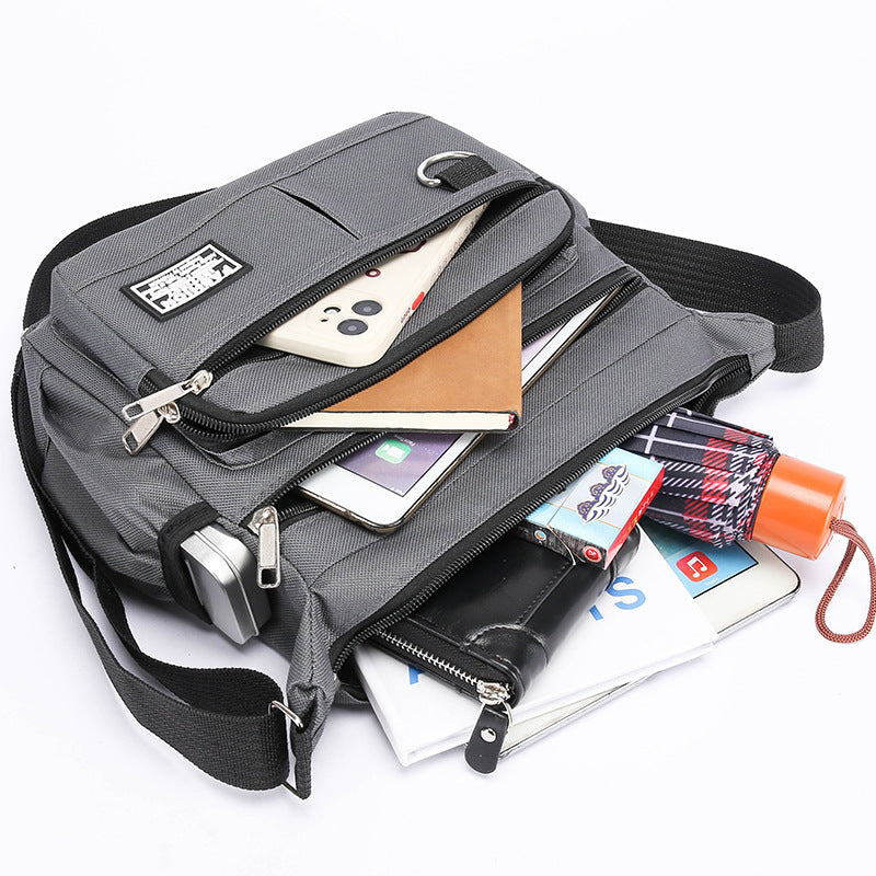 Bolsa transversal masculina de grande capacidade com zíper multicamadas