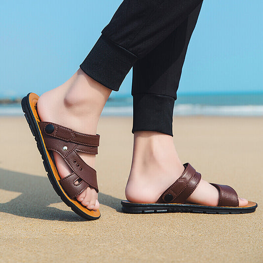 Sandalias de verano para hombre, zapatos de playa, cuero, moda casual