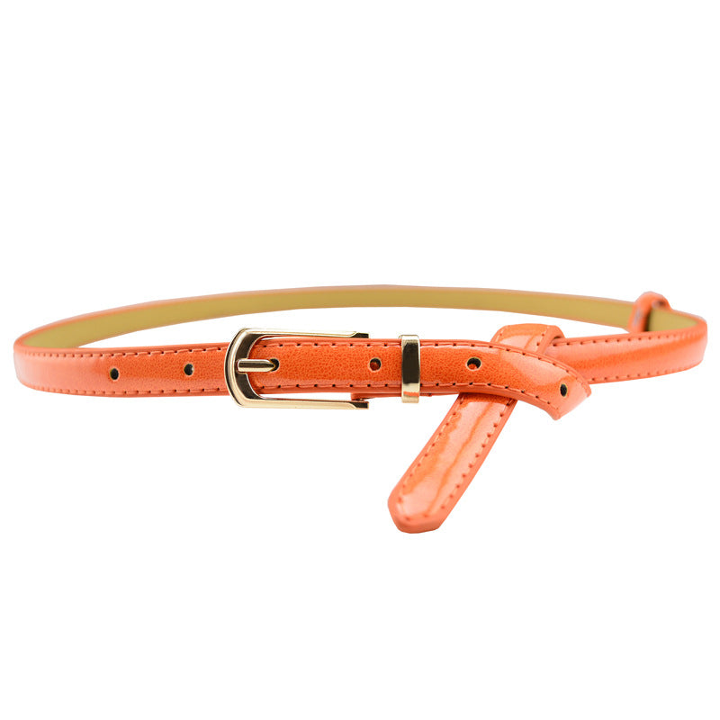 Cinto feminino de couro envernizado com fivela de pino de cor doce