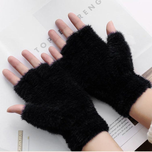 Guantes de medio dedo con diseño de terciopelo coral
