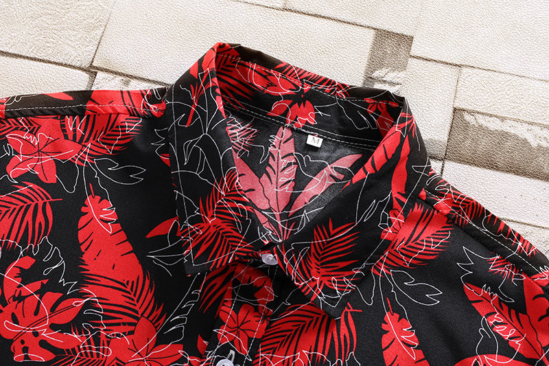 Camisa Estampada Masculina Manga Curta Camisa Shorts Terno