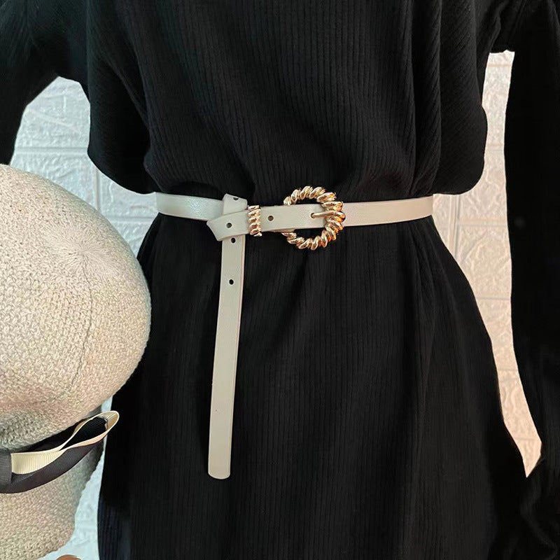 Vestido pequeno cinto senhoras moda tecido fivela cinto fino